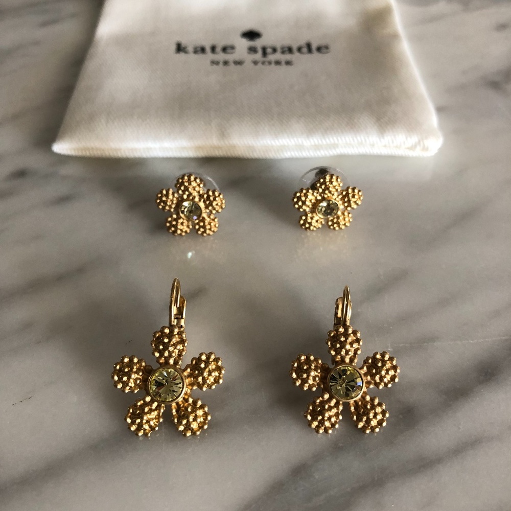 Two Pairs of Kate Spade Gold Flower Earrings
